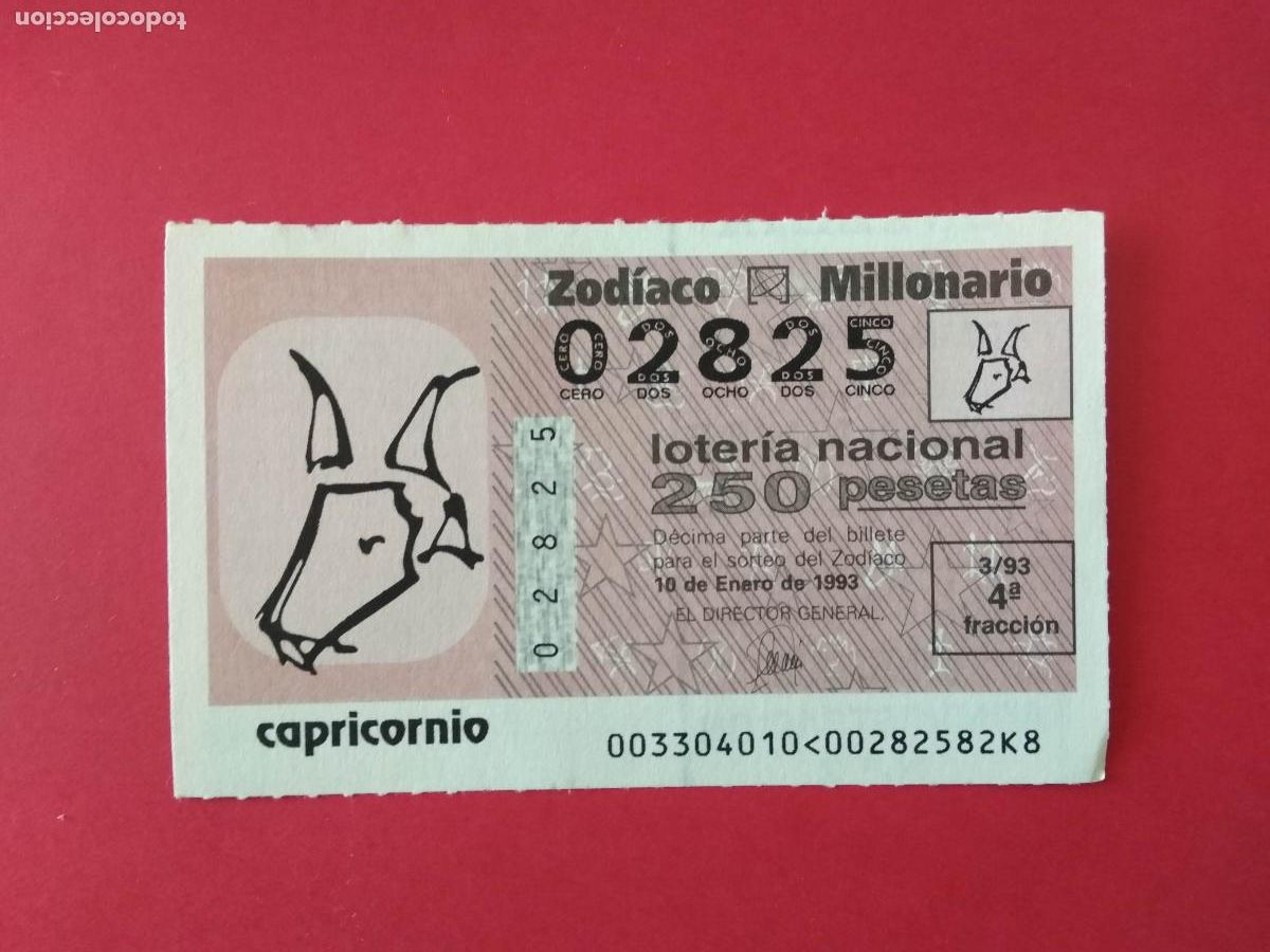 Loterie Nationale: DECIMO DE LOTERIA NACIONAL A&Ntilde;O 1993 SORTEO DEL ZODIACO N&ordm; 3 CAPRICORNIO