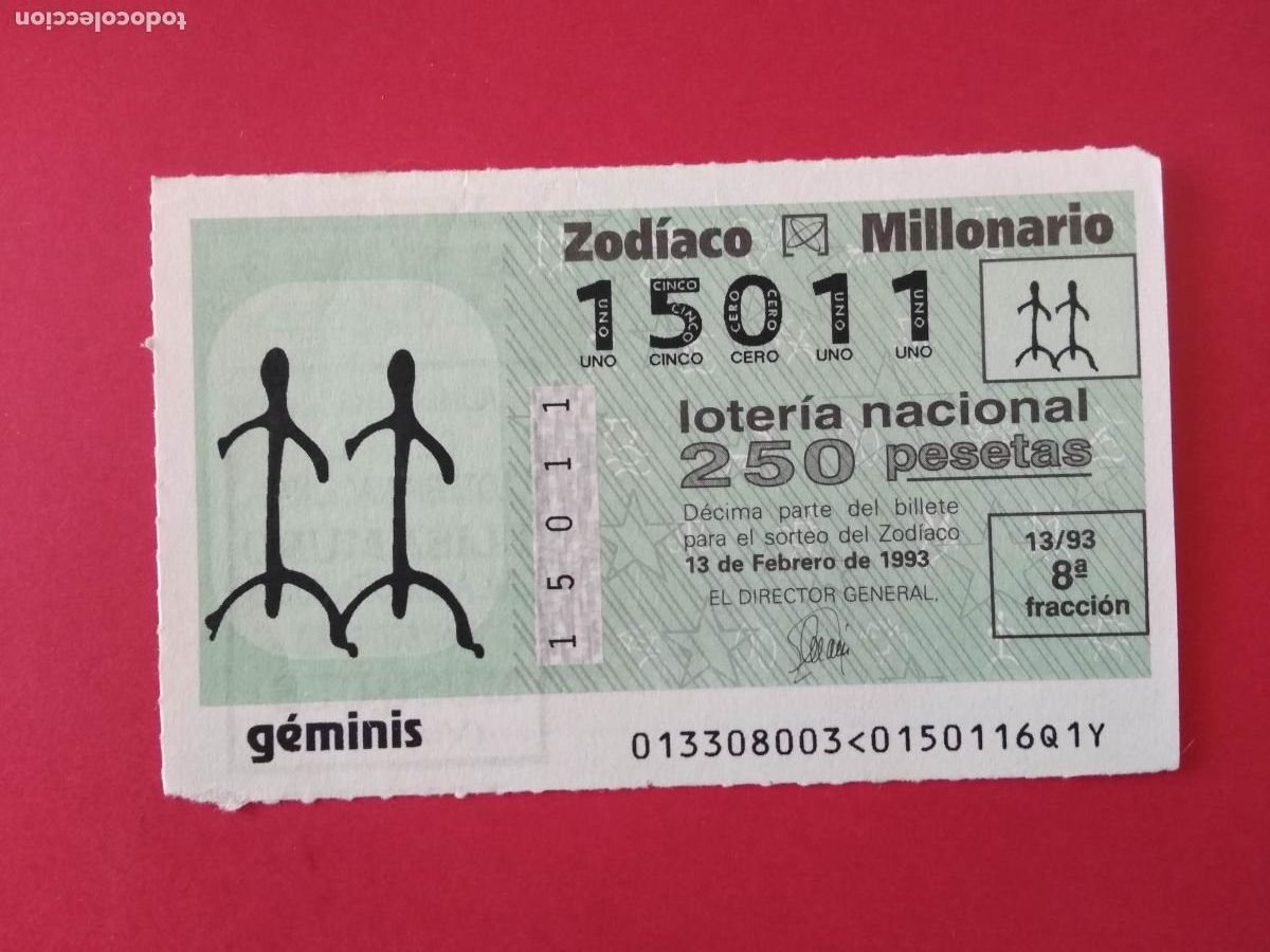Loterie Nationale: DECIMO DE LOTERIA NACIONAL A&Ntilde;O 1993 SORTEO DEL ZODIACO N&ordm; 13 GEMINIS