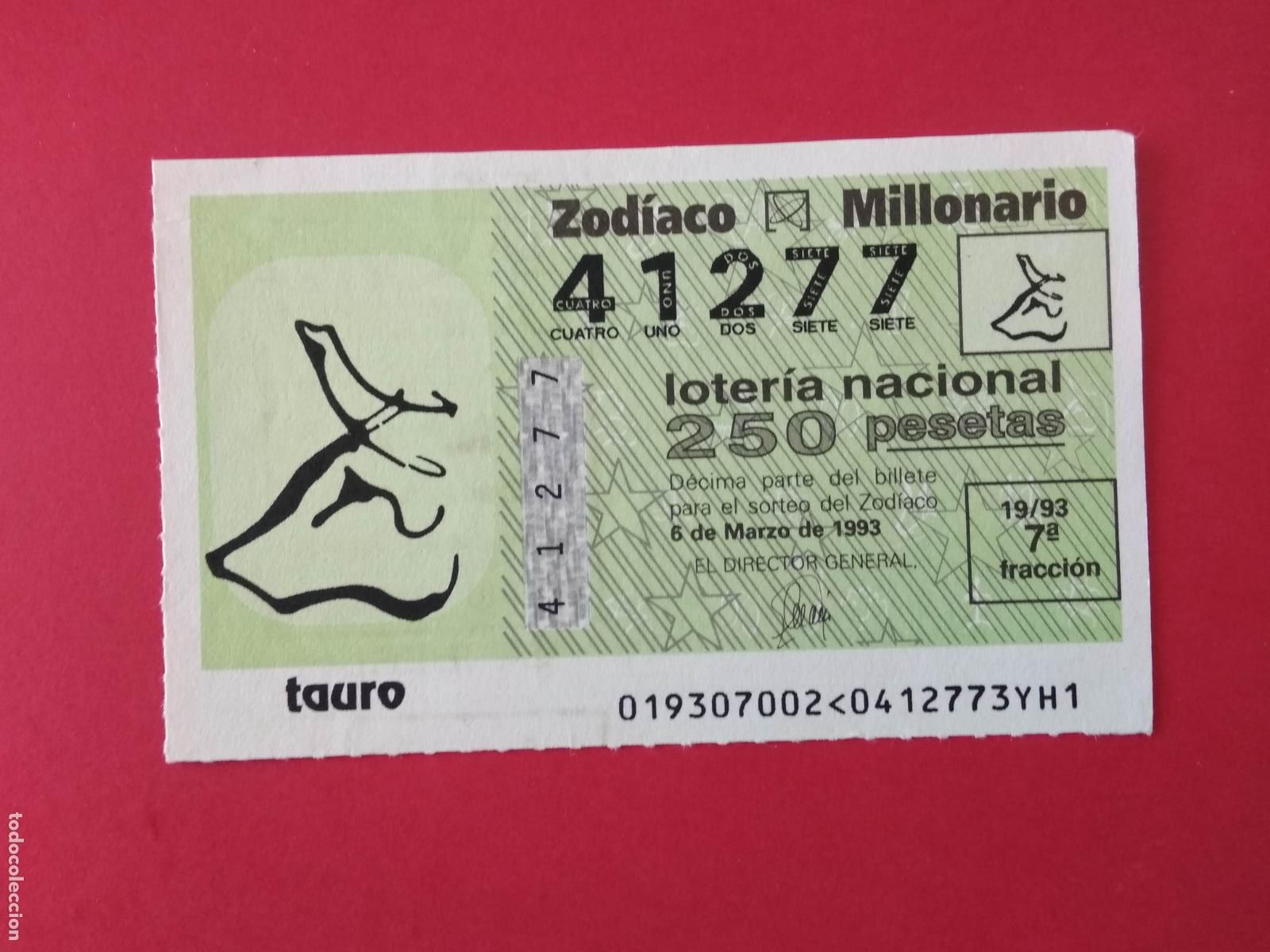 Loterie Nationale: DECIMO DE LOTERIA NACIONAL A&Ntilde;O 1993 SORTEO DEL ZODIACO N&ordm; 19 TAURO