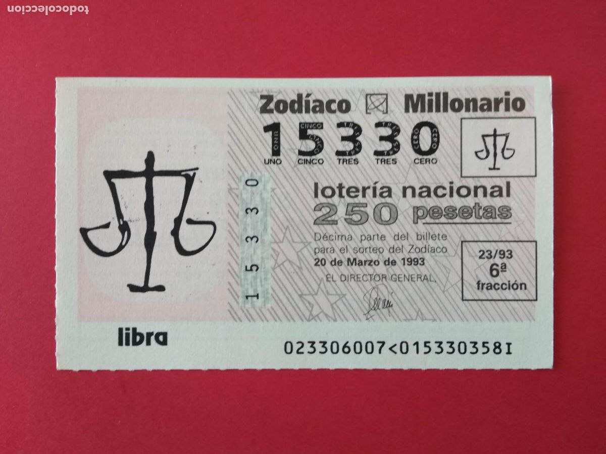 Loter&iacute;a nacional: DECIMO DE LOTERIA NACIONAL A&Ntilde;O 1993 SORTEO DEL ZODIACO N&ordm; 23 LIBRA