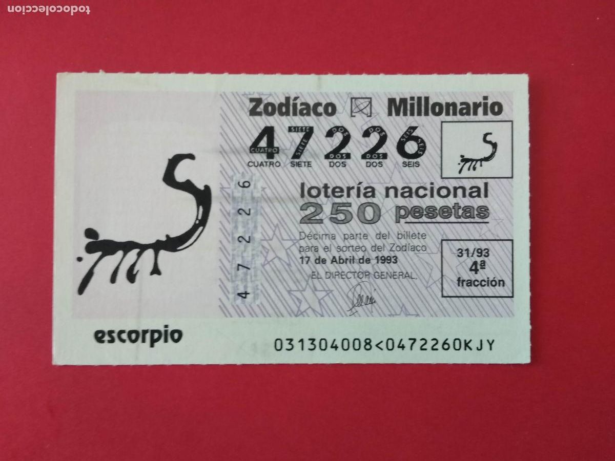 Loter&iacute;a nacional: DECIMO DE LOTERIA NACIONAL A&Ntilde;O 1993 SORTEO DEL ZODIACO N&ordm; 31 ESCORPIO