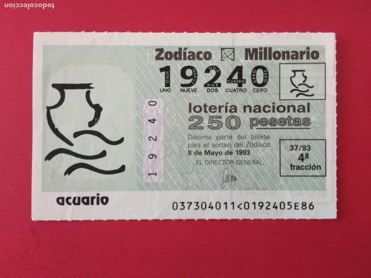 Loter&iacute;a nacional: DECIMO DE LOTERIA NACIONAL A&Ntilde;O 1993 SORTEO DEL ZODIACO N&ordm; 37 ACUARIO