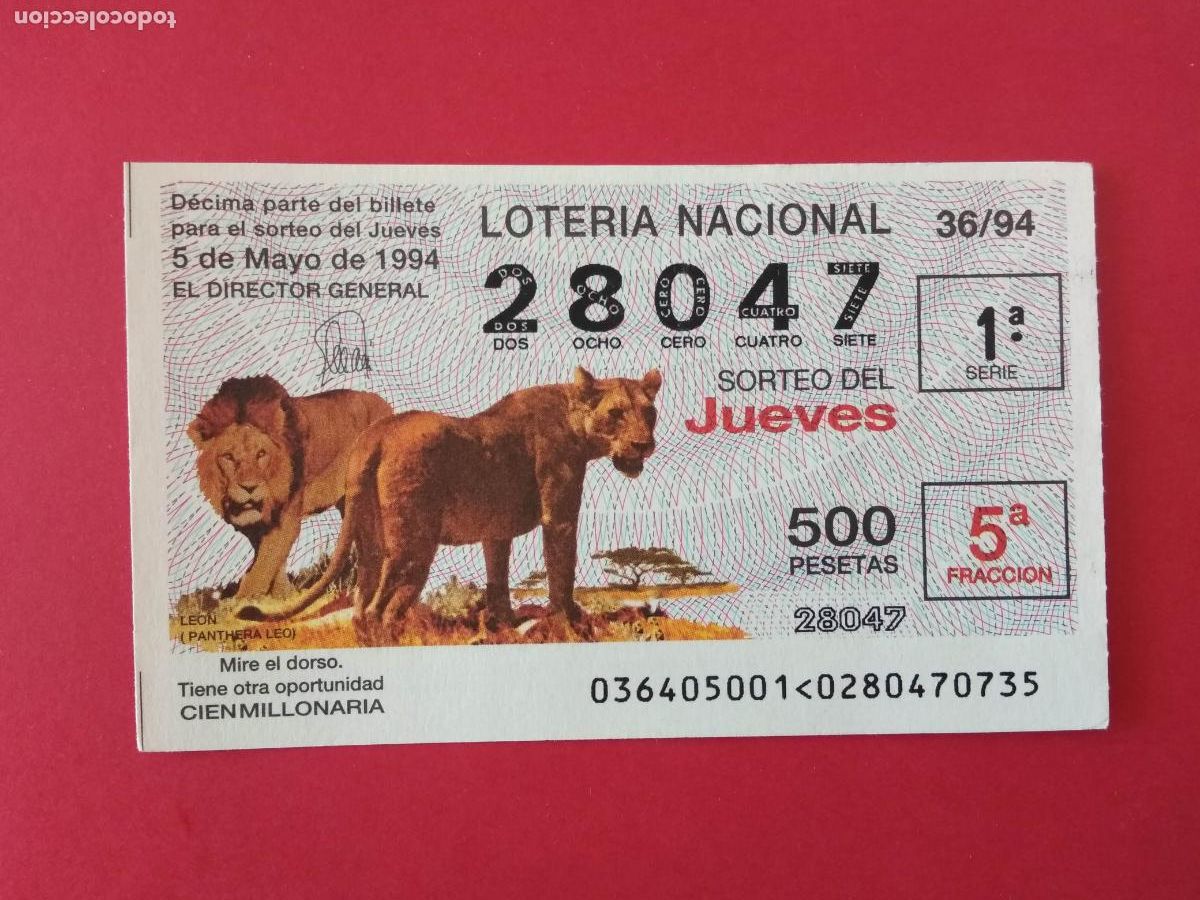 Loter&iacute;a nacional: DECIMO DE LOTERIA NACIONAL A&Ntilde;O 1994 SORTEO N&ordm; 36 LEON