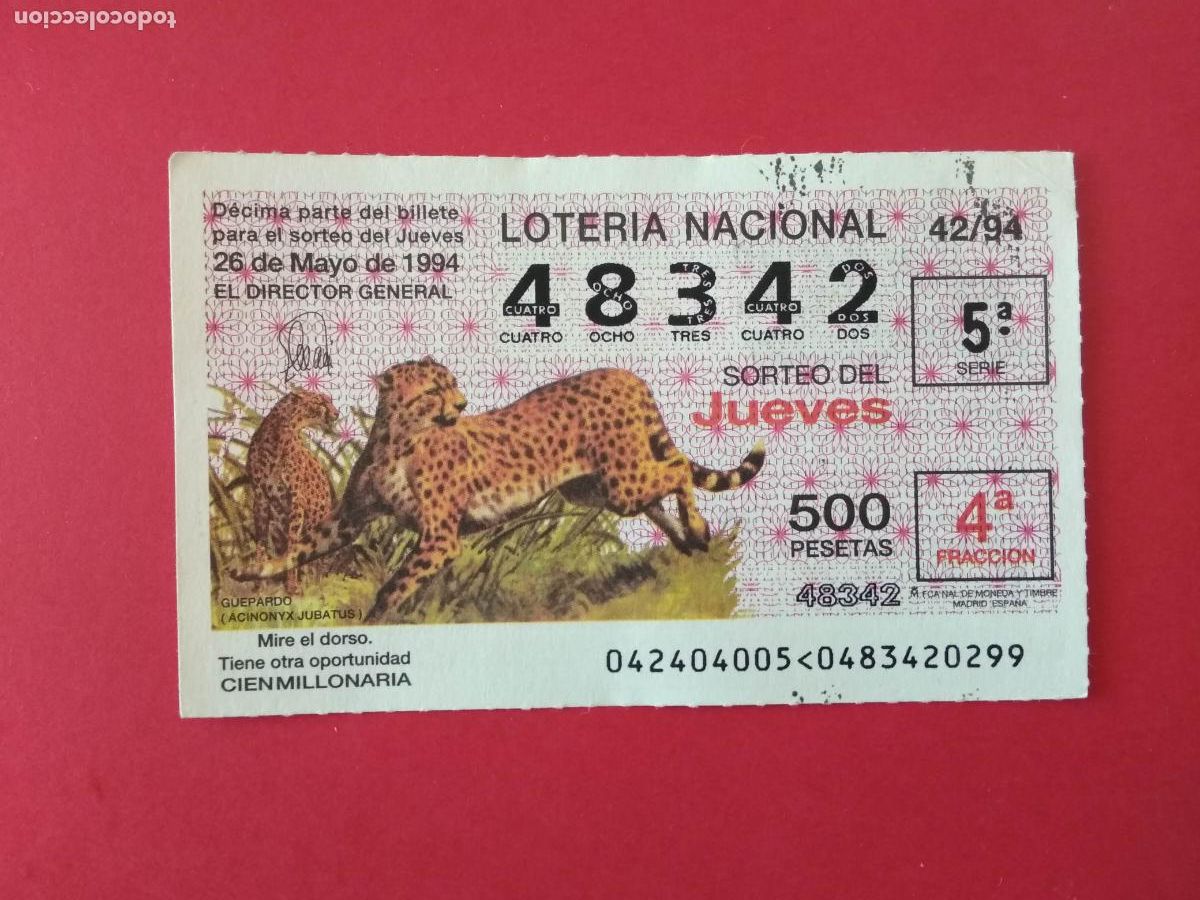Loter&iacute;a nacional: DECIMO DE LOTERIA NACIONAL A&Ntilde;O 1994 SORTEO N&ordm; 42 GUEPARDO