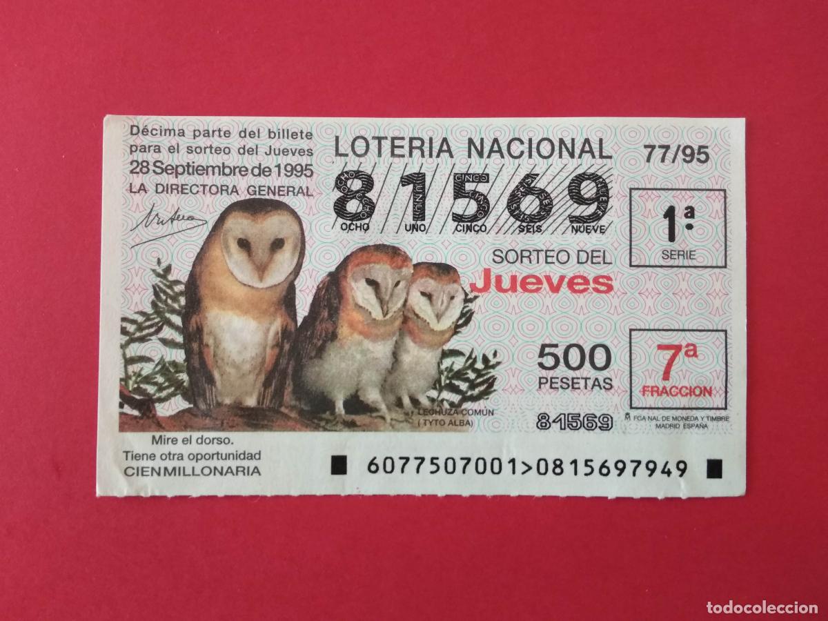 Loter&iacute;a nacional: DECIMO DE LOTERIA NACIONAL A&Ntilde;O 1995 SORTEO N&ordm; 77 LECHUZA COMUN