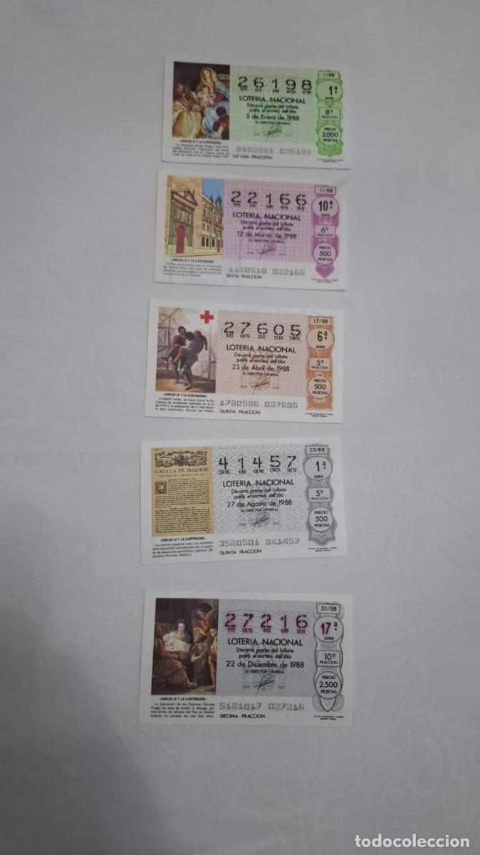 Loter&iacute;a nacional: Cinco billetes de loter&iacute;a del a&ntilde;o 1988