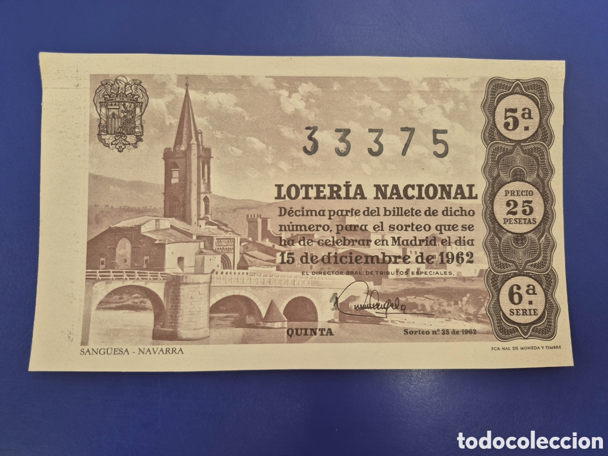 Loter&iacute;a nacional: LOTERIA NACIONAL SORTEO 35 DE 1962 SERIE 6