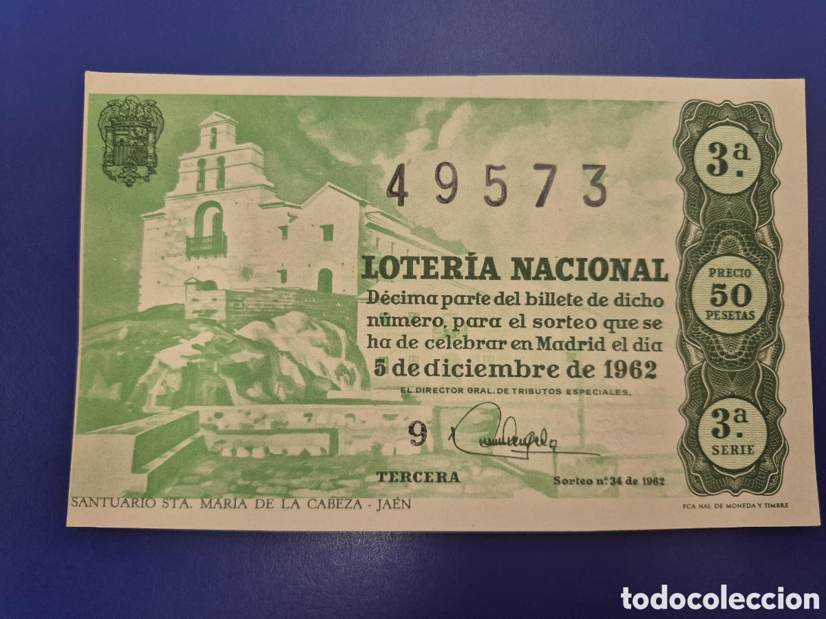 Loter&iacute;a nacional: LOTERIA NACIONAL SORTEO 34 DE 1962 SERIE 3