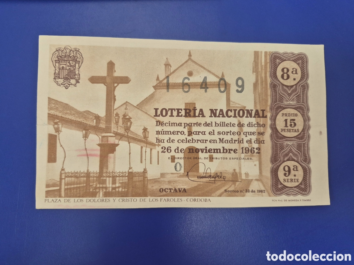 Loter&iacute;a nacional: LOTERIA NACIONAL SORTEO 33 DE 1962 SERIE 9