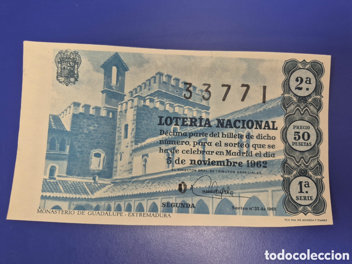 Loter&iacute;a nacional: LOTERIA NACIONAL SORTEO 31 DE 1962 SERIE 1