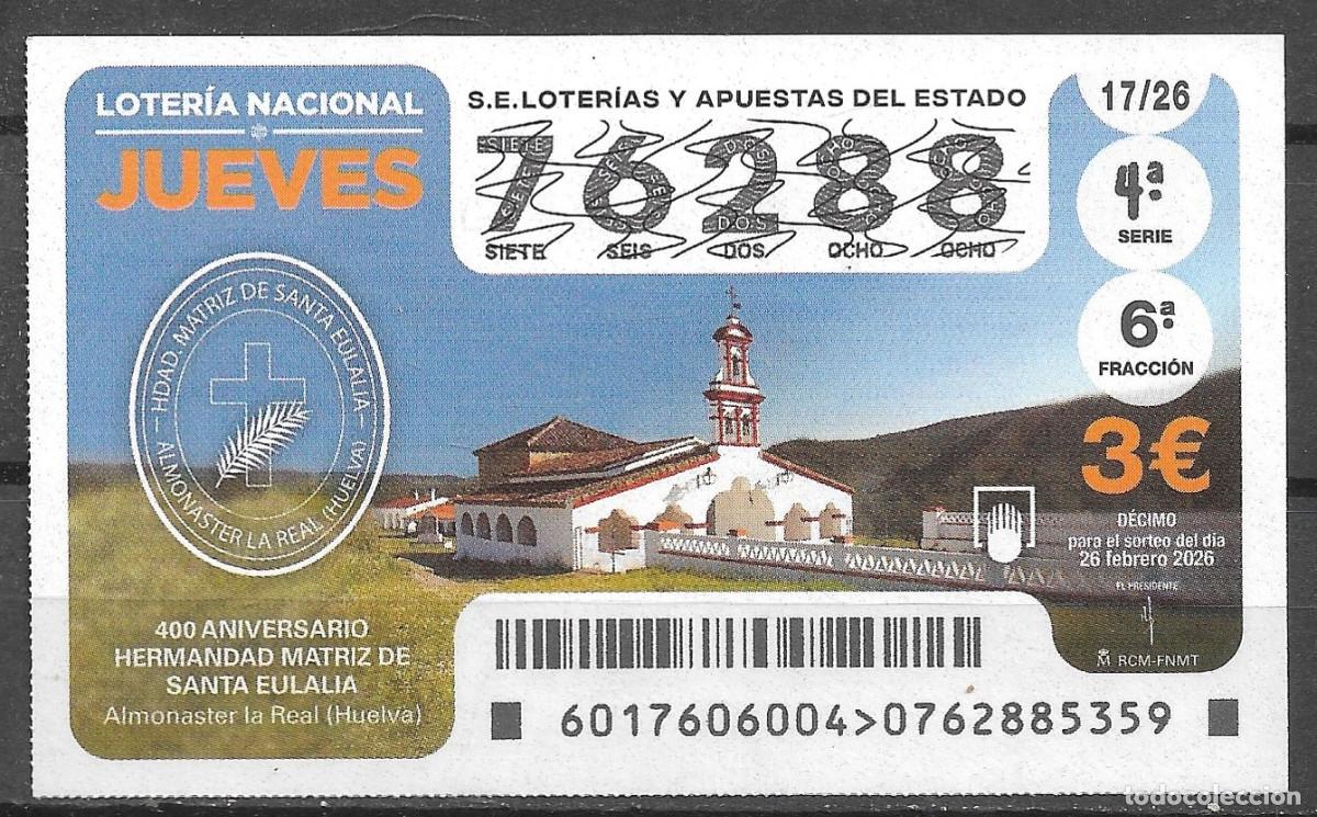 Loter&iacute;a nacional: LOTERIA DEL JUEVES,26/02/2026.