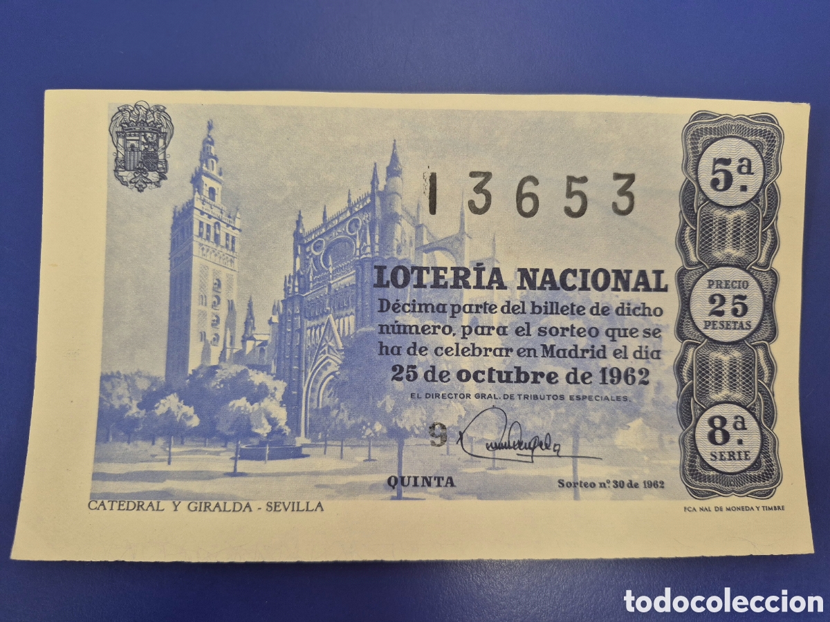 Loter&iacute;a nacional: LOTERIA NACIONAL SORTEO 30 DE 1962 SERIE 8