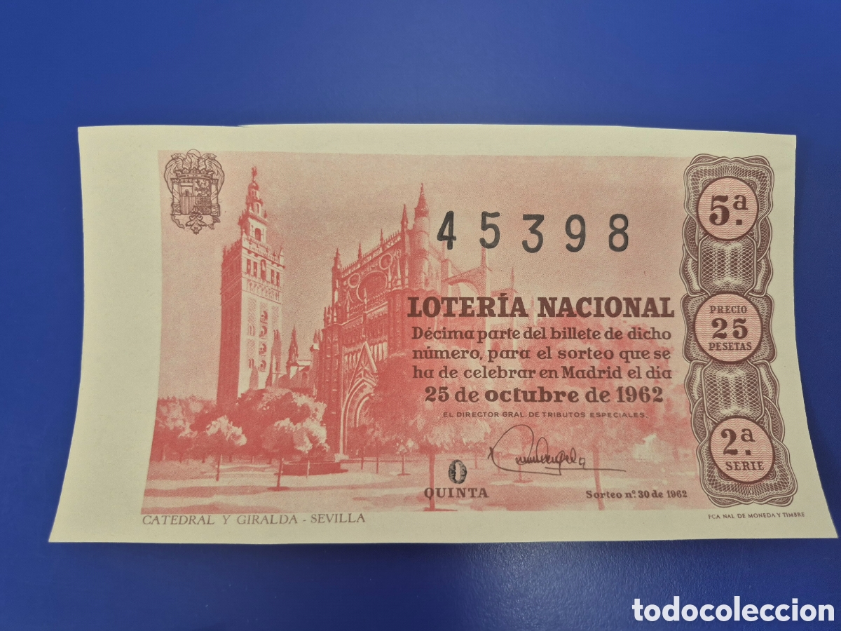 Loter&iacute;a nacional: LOTERIA NACIONAL SORTEO 30 DE 1962 SERIE 2