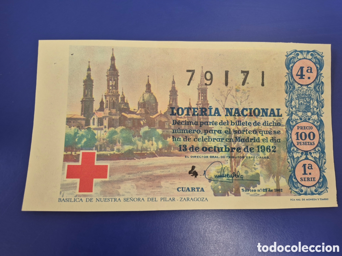Loter&iacute;a nacional: LOTERIA NACIONAL SORTEO 29 DE 1962 CRUZ ROJA SERIE 1