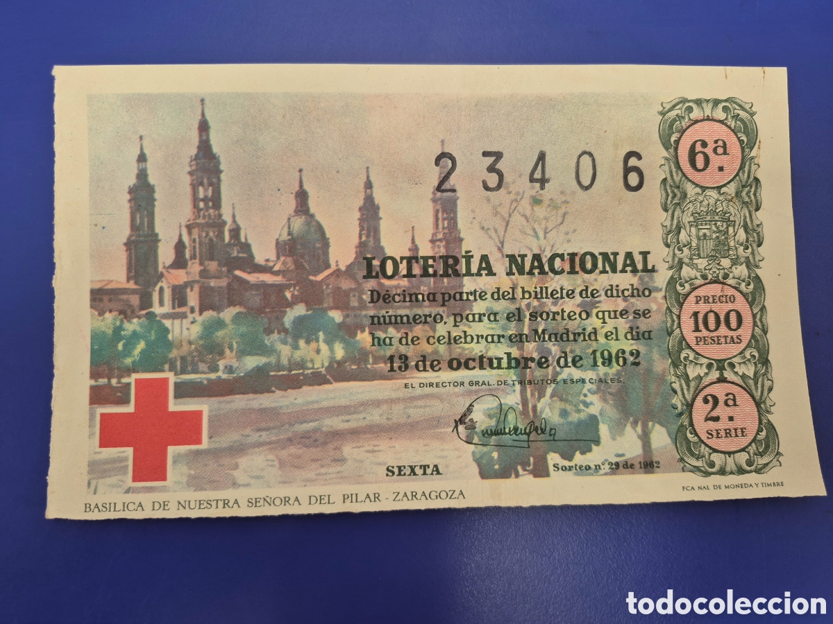 Loter&iacute;a nacional: LOTERIA NACIONAL SORTEO 29 DE 1962 CRUZ ROJA SERIE 2