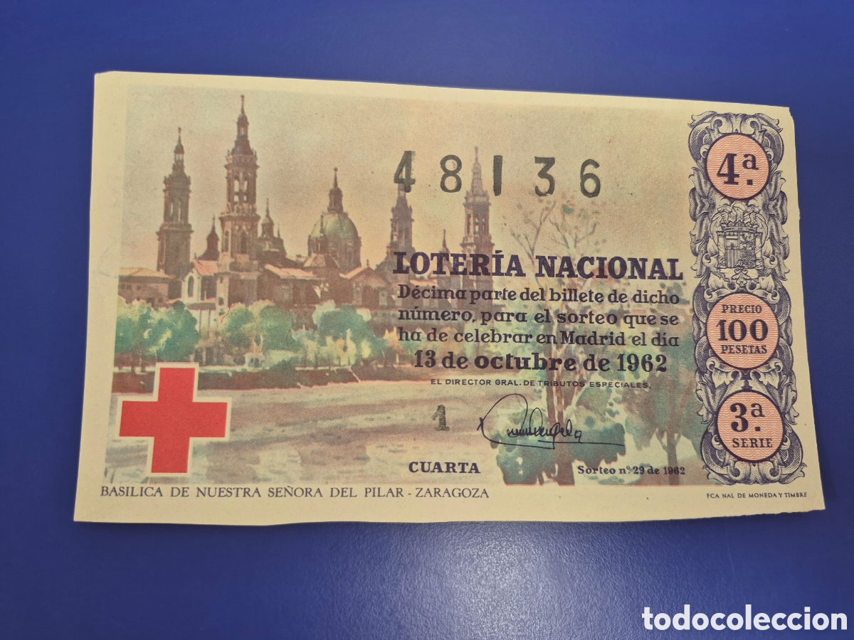 Loter&iacute;a nacional: LOTERIA NACIONAL SORTEO 29 DE 1962 CRUZ ROJA SERIE 3