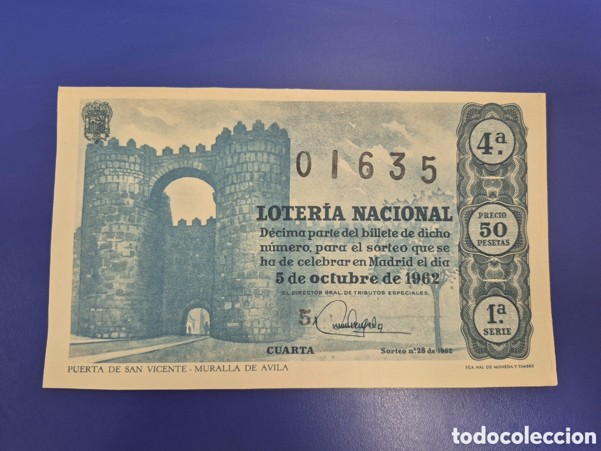 Loter&iacute;a nacional: LOTERIA NACIONAL SORTEO 28 DE 1962 SERIE 1