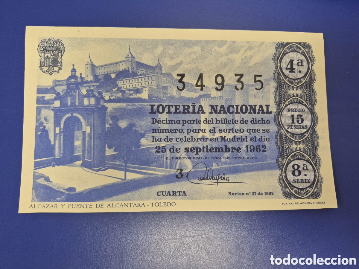 Loter&iacute;a nacional: LOTERIA NACIONAL SORTEO 27 DE 1962 SERIE 8