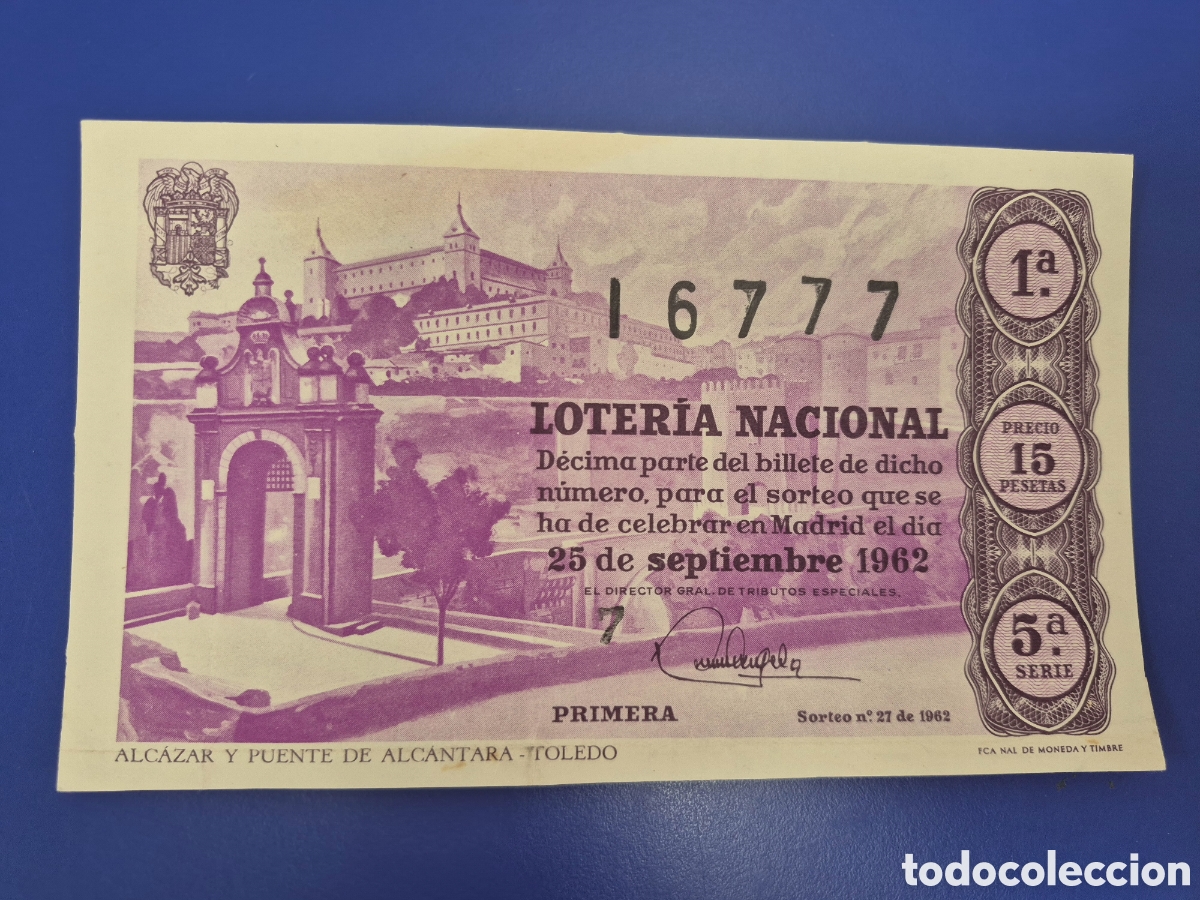 Loter&iacute;a nacional: LOTERIA NACIONAL SORTEO 27 DE 1962 SERIE 5