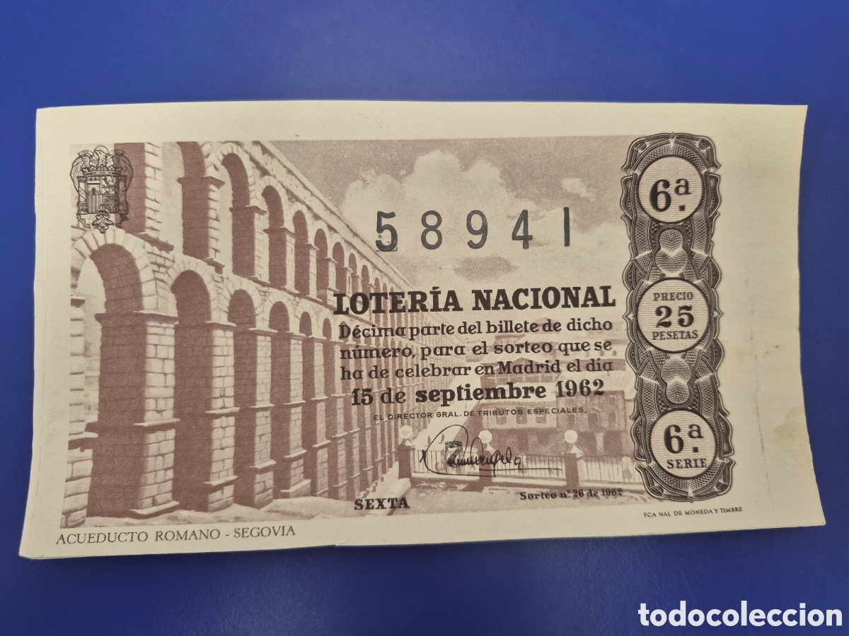 Loter&iacute;a nacional: LOTERIA NACIONAL SORTEO 26 DE 1962 SERIE 6