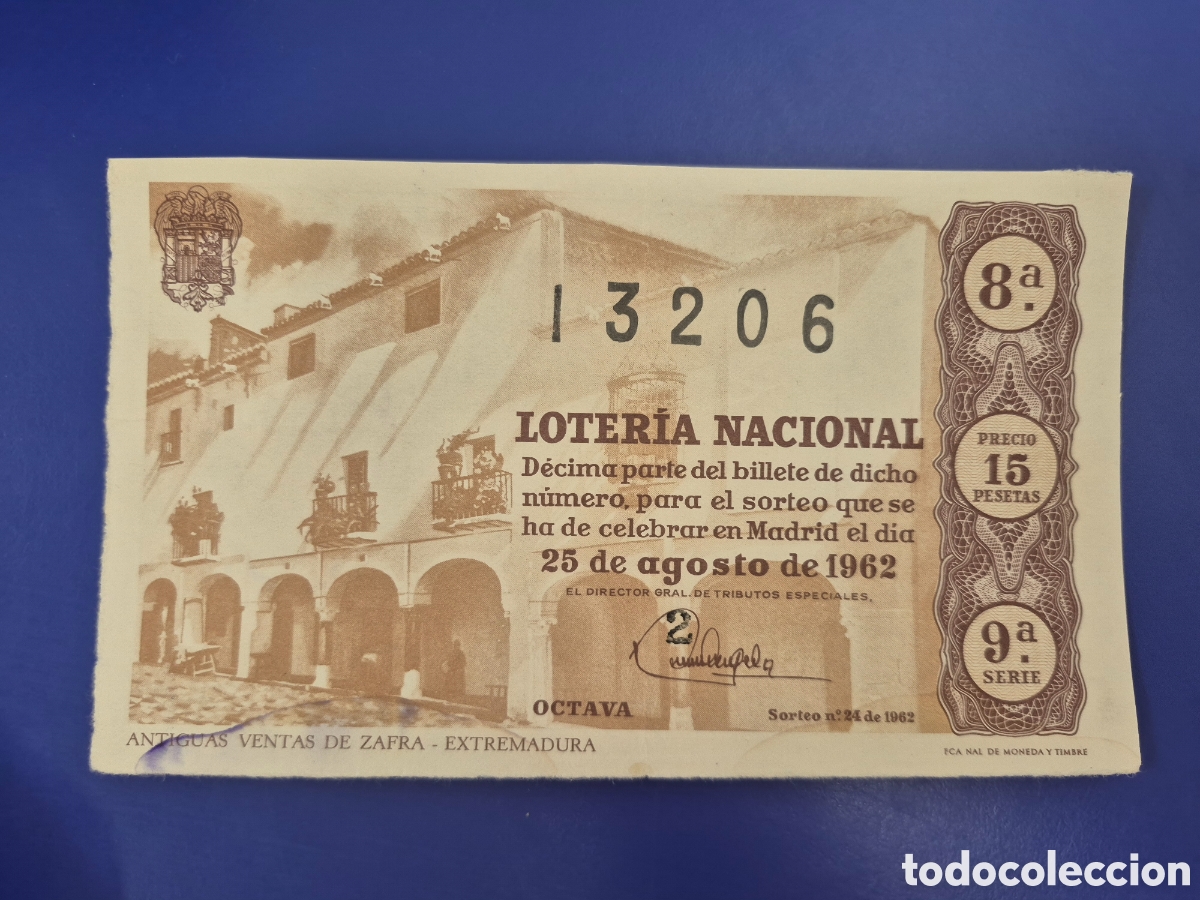 Loter&iacute;a nacional: LOTERIA NACIONAL SORTEO 24 DE 1962 SERIE 9