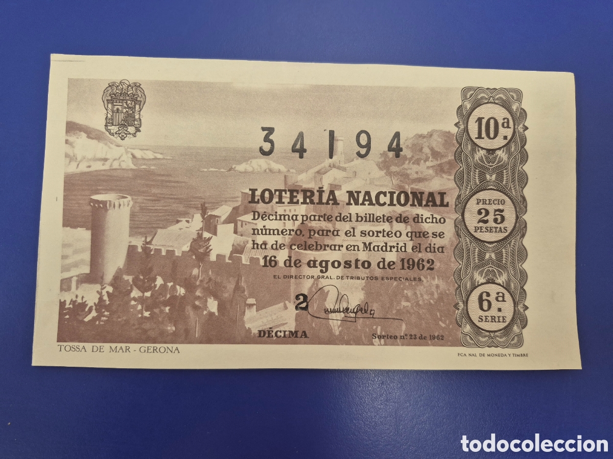 Loter&iacute;a nacional: LOTERIA NACIONAL SORTEO 23 DE 1962 SERIE 6