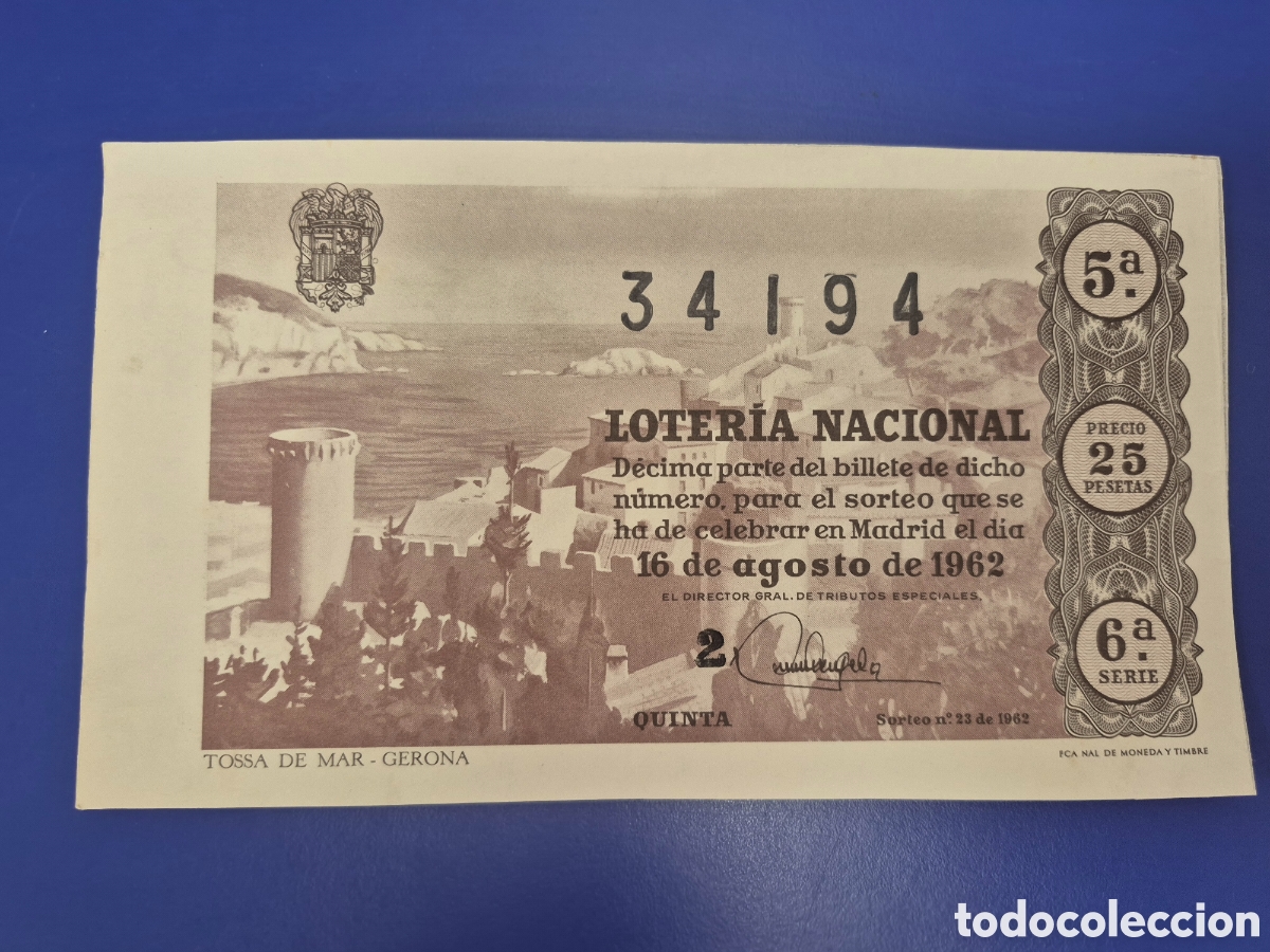 Loter&iacute;a nacional: LOTERIA NACIONAL SORTEO 23 DE 1962 SERIE 6