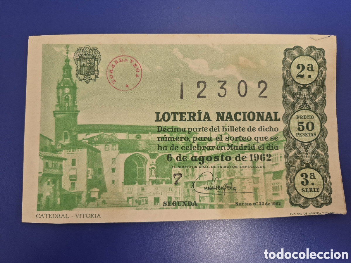Loter&iacute;a nacional: LOTERIA NACIONAL SORTEO 22 DE 1962 SERIE 3