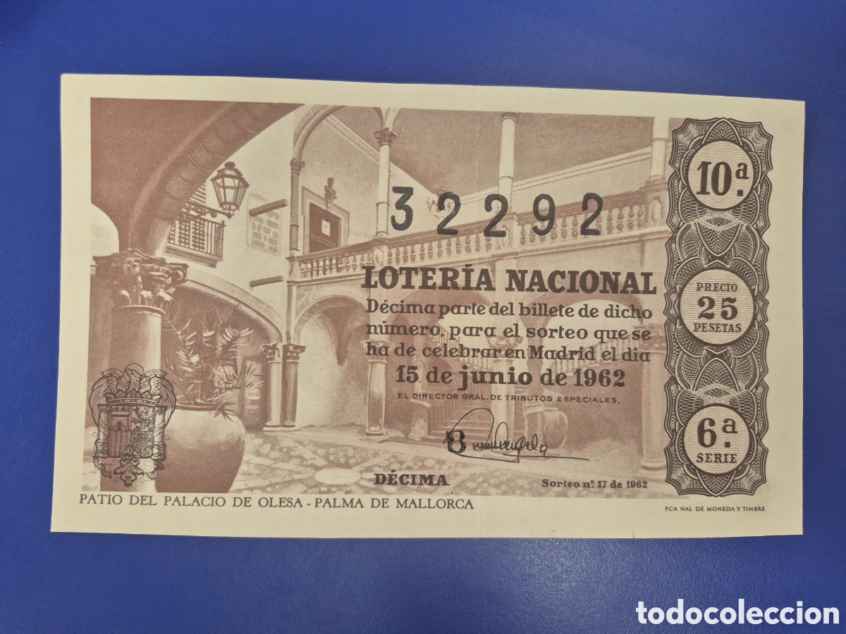 Loter&iacute;a nacional: LOTERIA NACIONAL SORTEO 17 DE 1962 SERIE 6