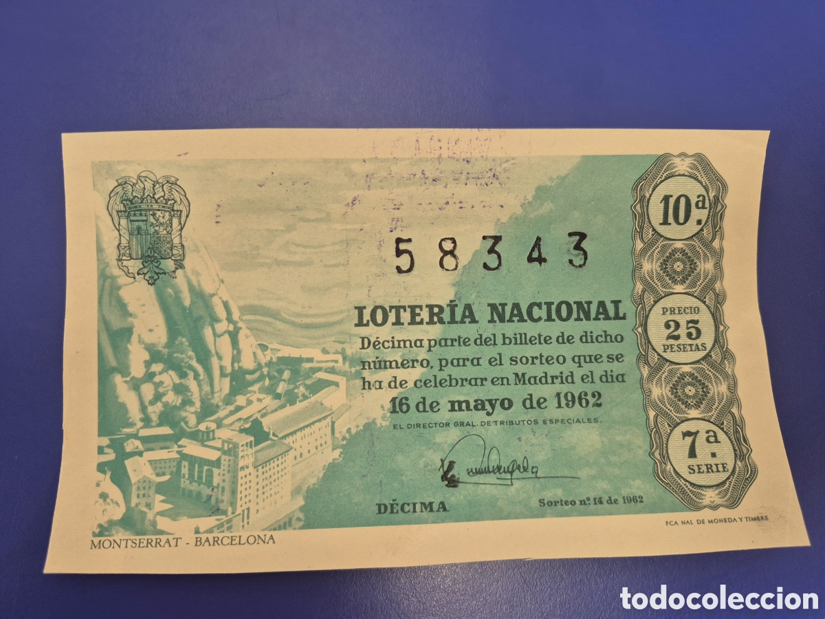 Loter&iacute;a nacional: LOTERIA NACIONAL SORTEO 14 DE 1962 SERIE 7
