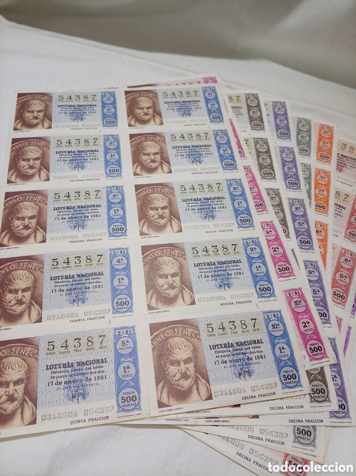 Loter&iacute;a nacional: 100 BILLETES LOTERIA NACIONAL 17/1/1981 N&deg; 54387 SERIES DE LA 1 A LA 10