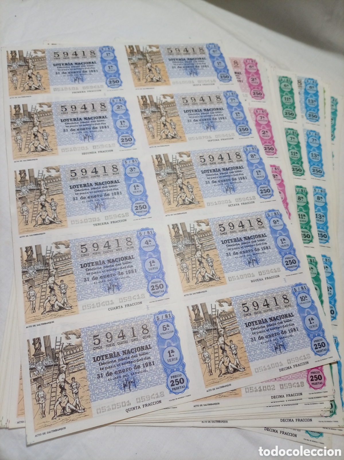 Loter&iacute;a nacional: 100 BILLETES LOTERIA NACIONAL 31/1/1981 N&deg; 59418 SERIES DE LA 1 A LA 12