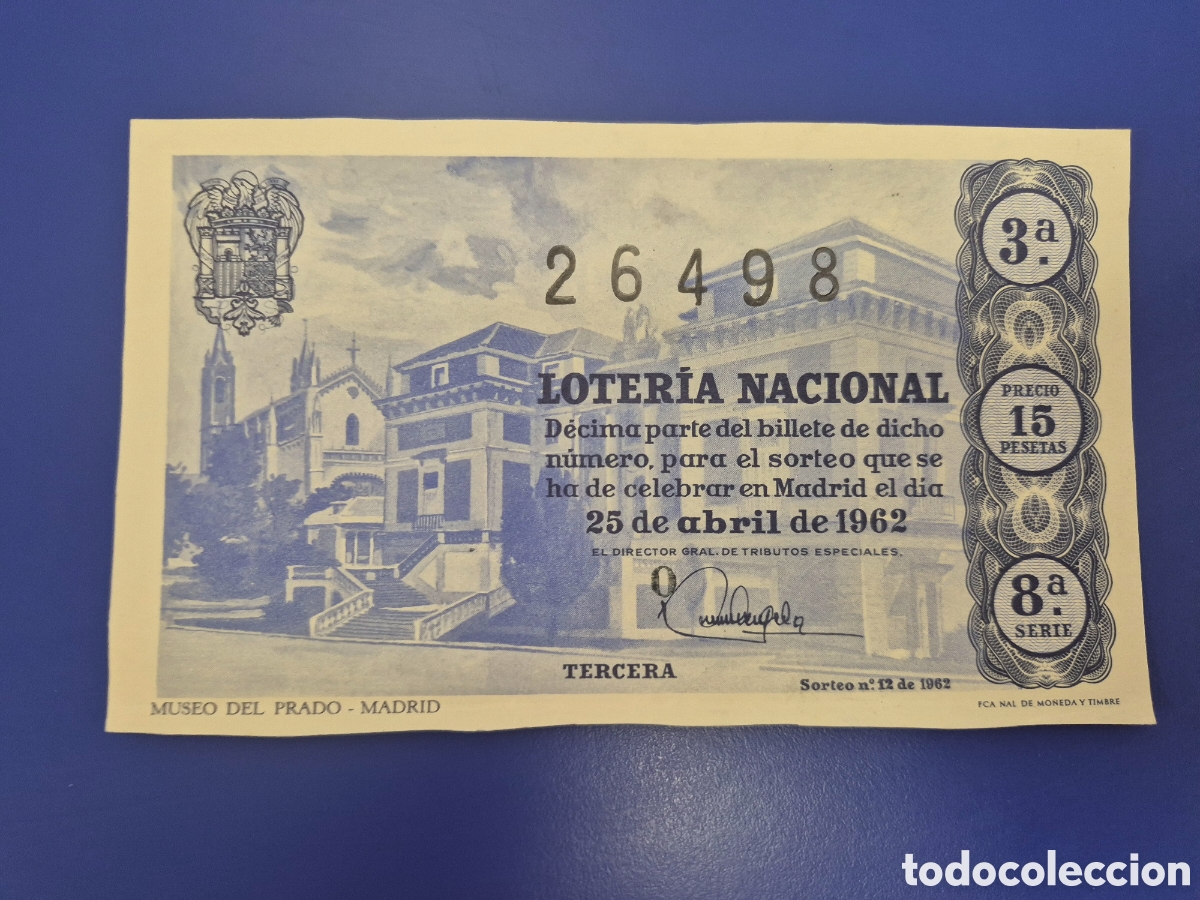 Loter&iacute;a nacional: LOTERIA NACIONAL SORTEO 12 DE 1962 SERIE 8