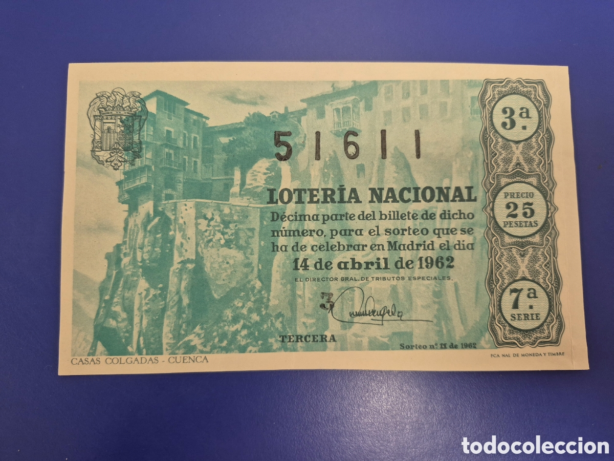 Loter&iacute;a nacional: LOTERIA NACIONAL SORTEO 11 DE 1962 SERIE 7