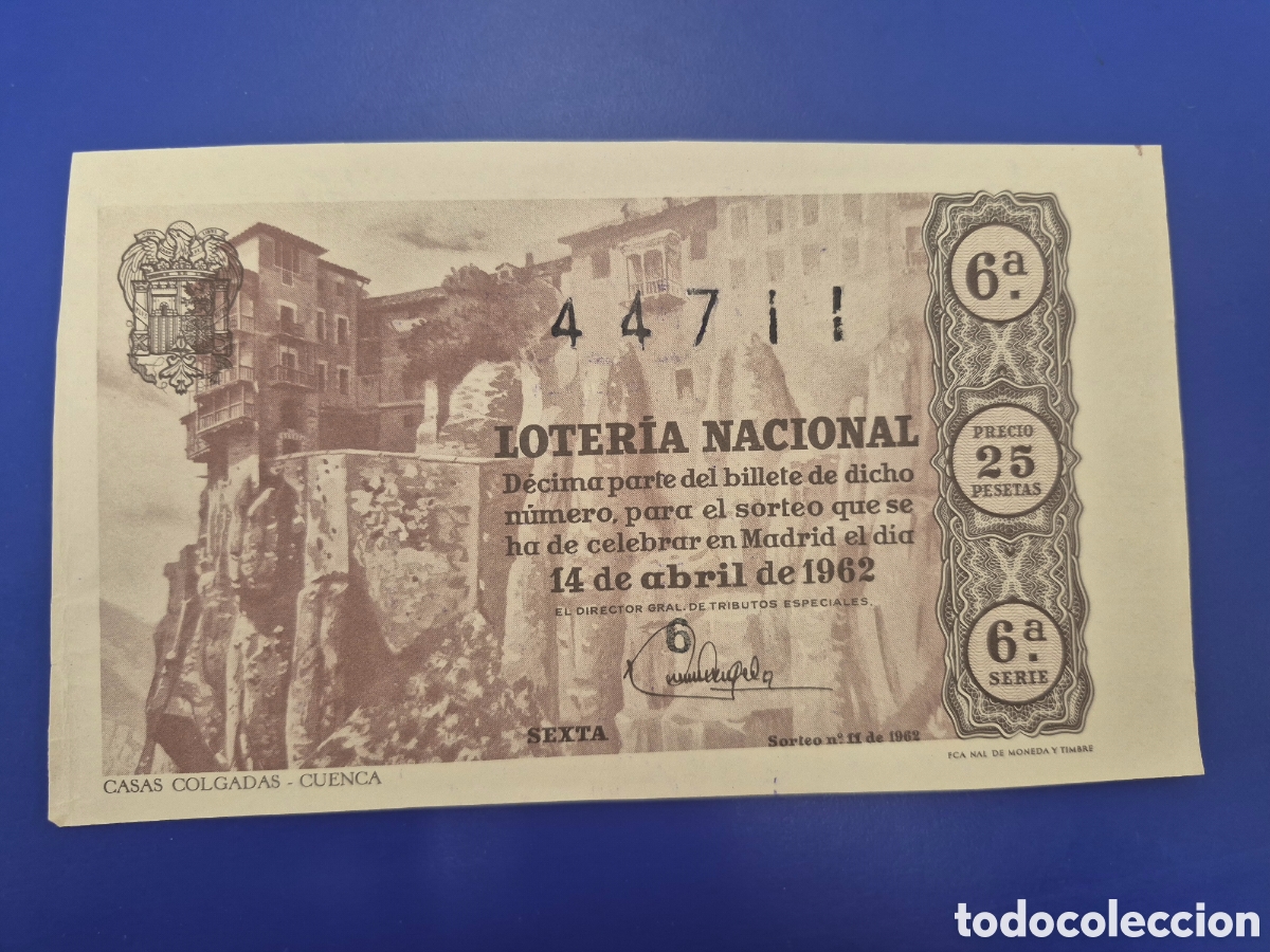 Loter&iacute;a nacional: LOTERIA NACIONAL SORTEO 11 DE 1962 SERIE 6