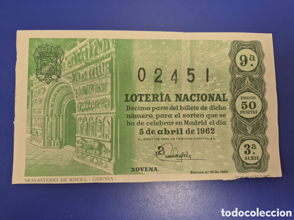 Loter&iacute;a nacional: LOTERIA NACIONAL SORTEO 10 DE 1962 SERIE 3