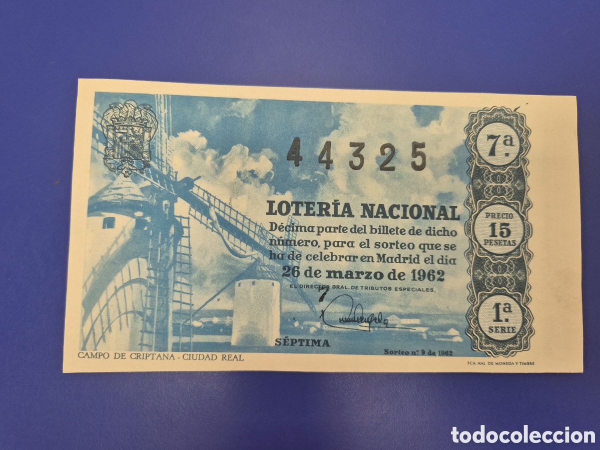 Loter&iacute;a nacional: LOTERIA NACIONAL SORTEO 9 DE 1962 SERIE 1
