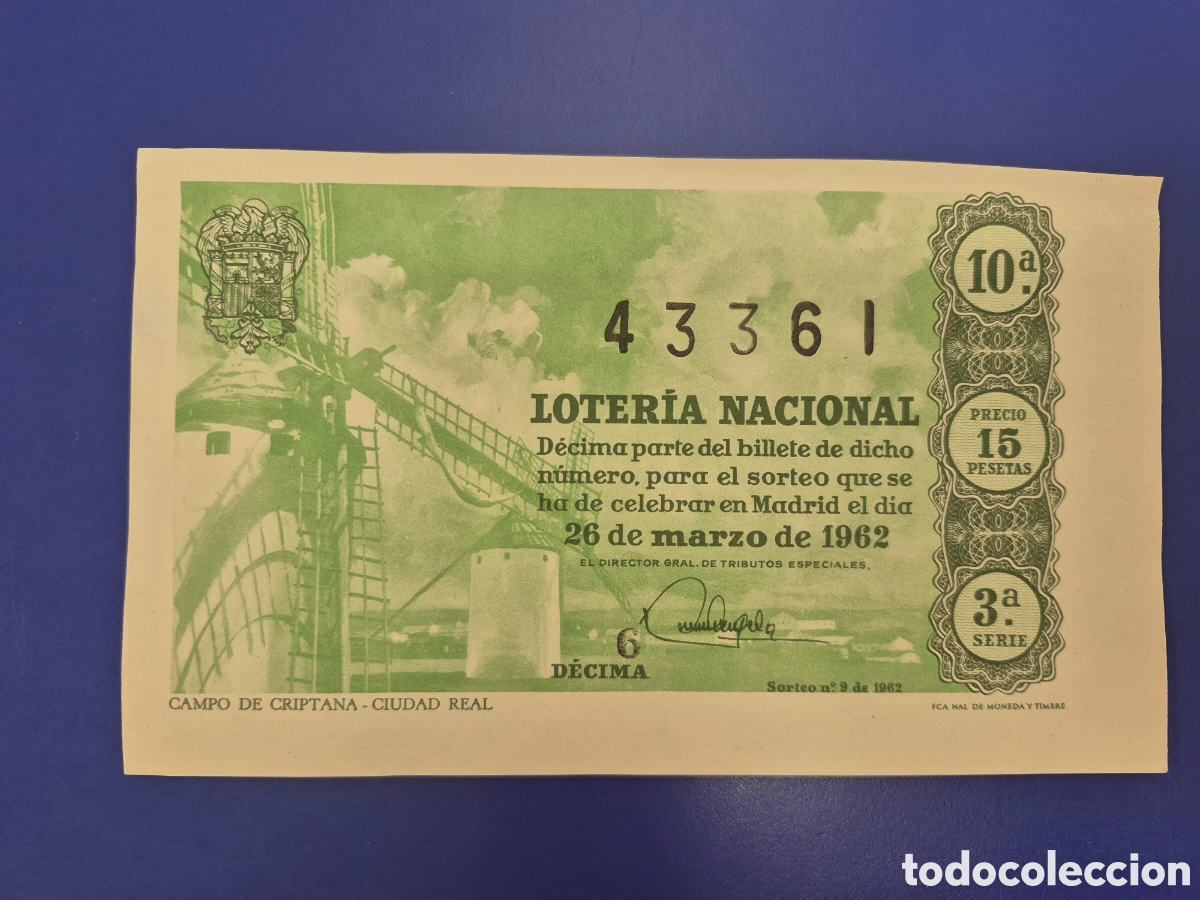 Loter&iacute;a nacional: LOTERIA NACIONAL SORTEO 9 DE 1962 SERIE 3