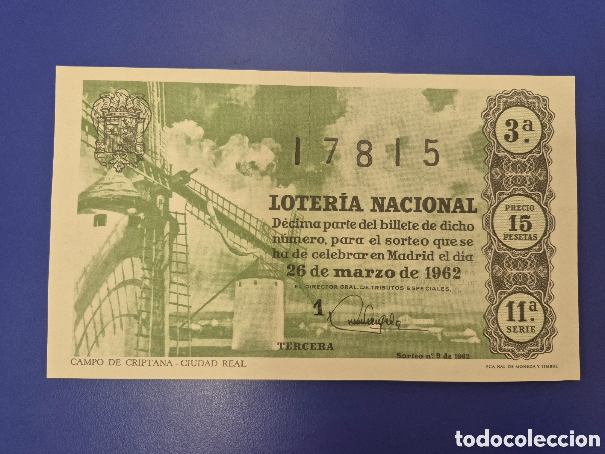 Loter&iacute;a nacional: LOTERIA NACIONAL SORTEO 9 DE 1962 SERIE 11