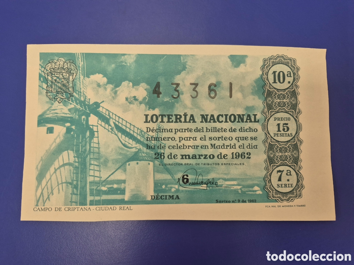 Loter&iacute;a nacional: LOTERIA NACIONAL SORTEO 9 DE 1962 SERIE 7