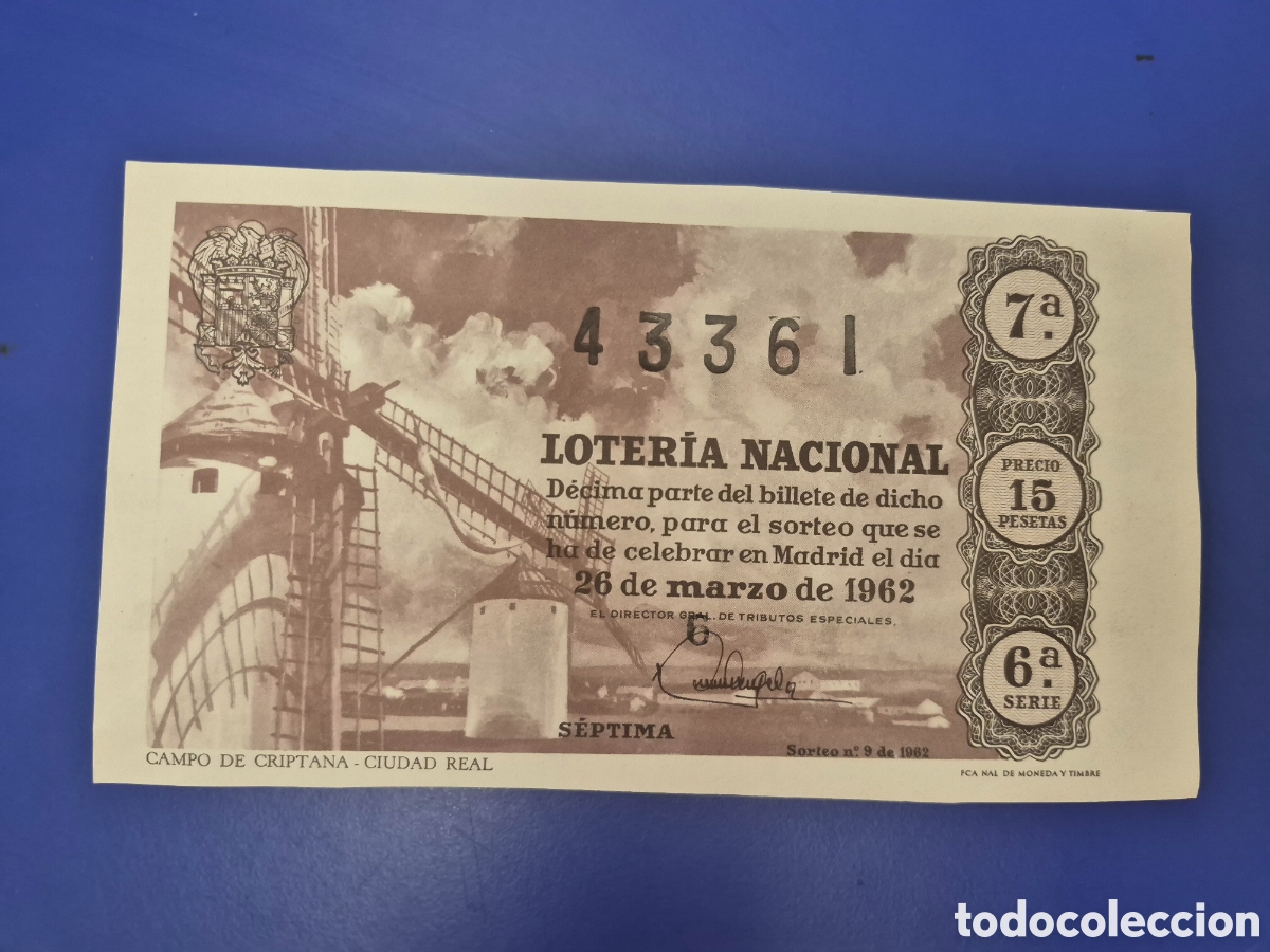 Loter&iacute;a nacional: LOTERIA NACIONAL SORTEO 9 DE 1962 SERIE 6
