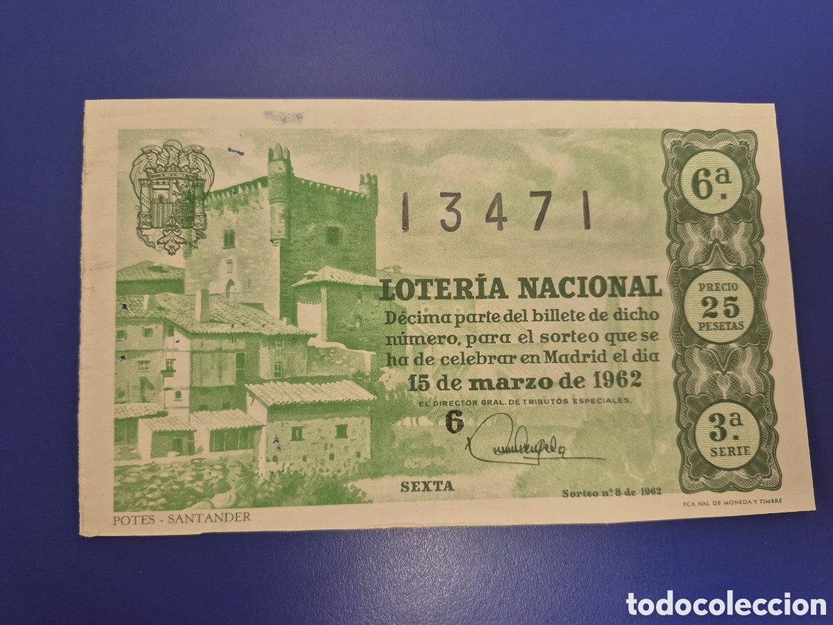 Loter&iacute;a nacional: LOTERIA NACIONAL SORTEO 8 DE 1962 SERIE 3