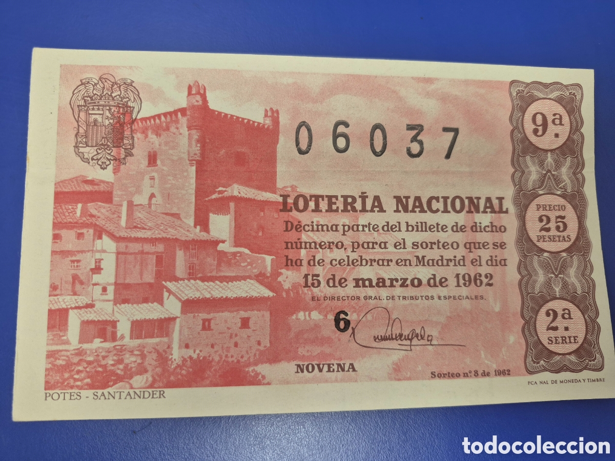 Loter&iacute;a nacional: LOTERIA NACIONAL SORTEO 8 DE 1962 SERIE 2