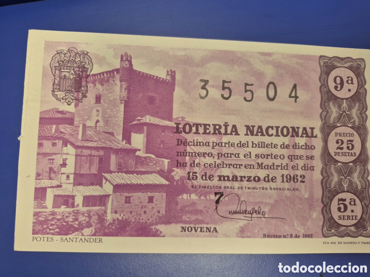 Loter&iacute;a nacional: LOTERIA NACIONAL SORTEO 8 DE 1962 SERIE 5