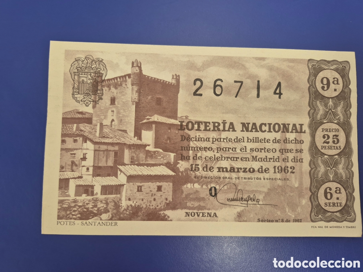 Loter&iacute;a nacional: LOTERIA NACIONAL SORTEO 8 DE 1962 SERIE 6