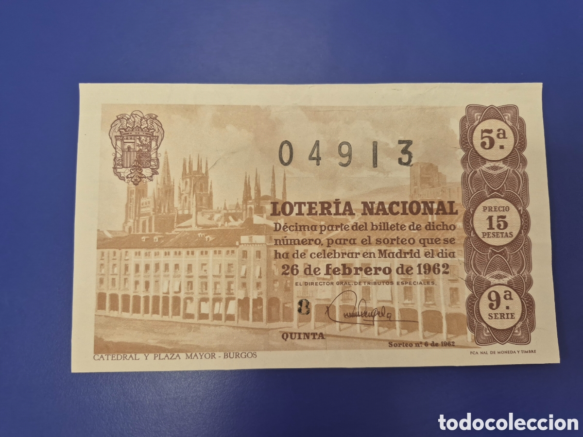 Lotaria Nacional: LOTERIA NACIONAL SORTEO 6 DE 1962 SERIE 9