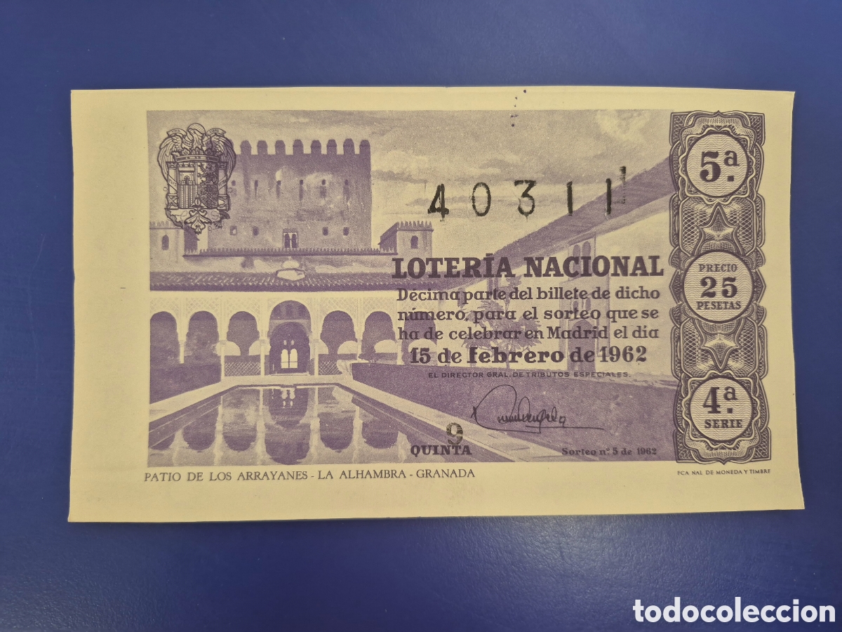Lotaria Nacional: LOTERIA NACIONAL SORTEO 5 DE 1962 SERIE 4