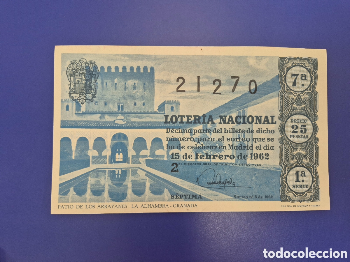 Loter&iacute;a nacional: LOTERIA NACIONAL SORTEO 5 DE 1962 SERIE 1