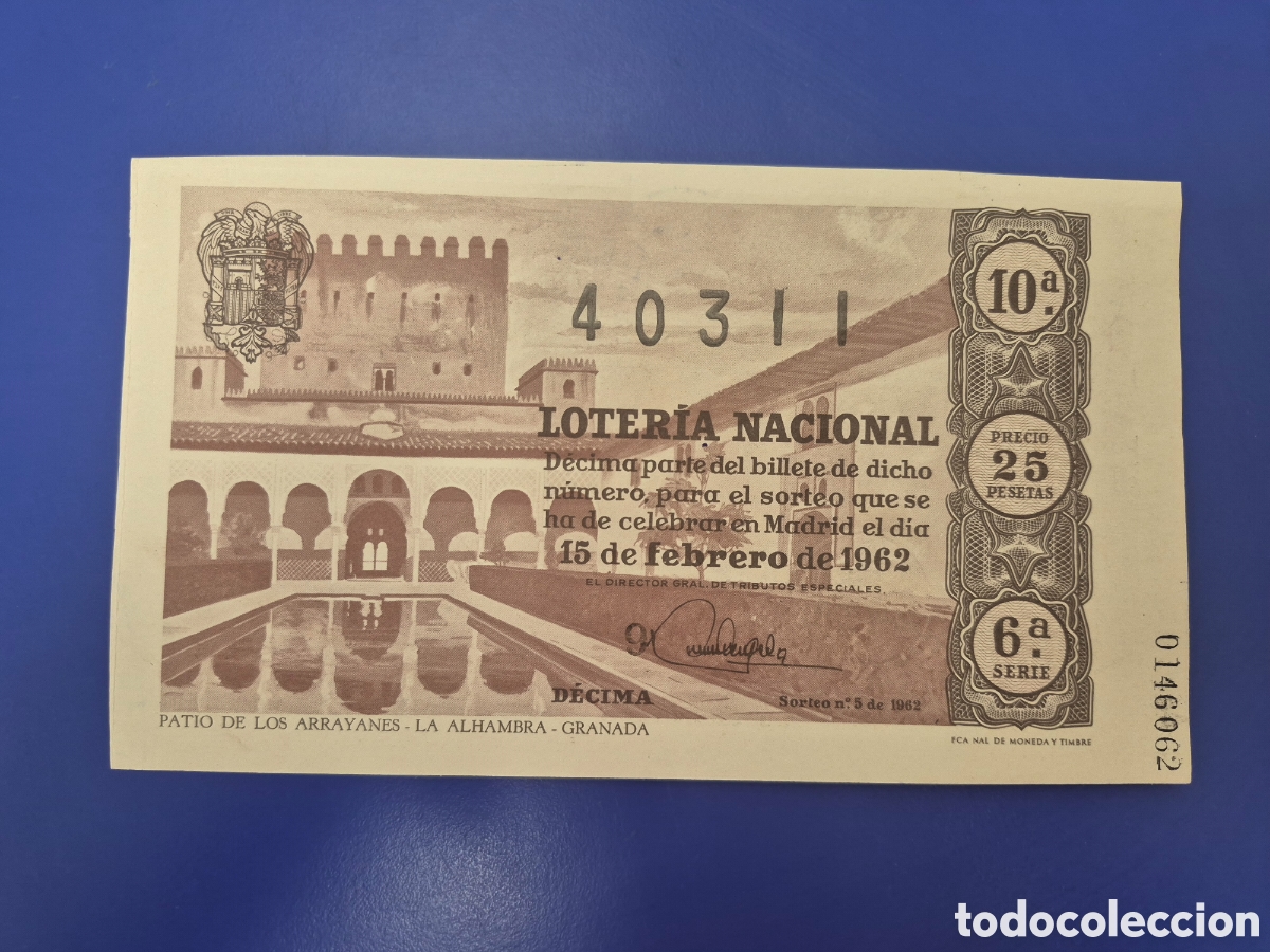 Loter&iacute;a nacional: LOTERIA NACIONAL SORTEO 5 DE 1962 SERIE 6