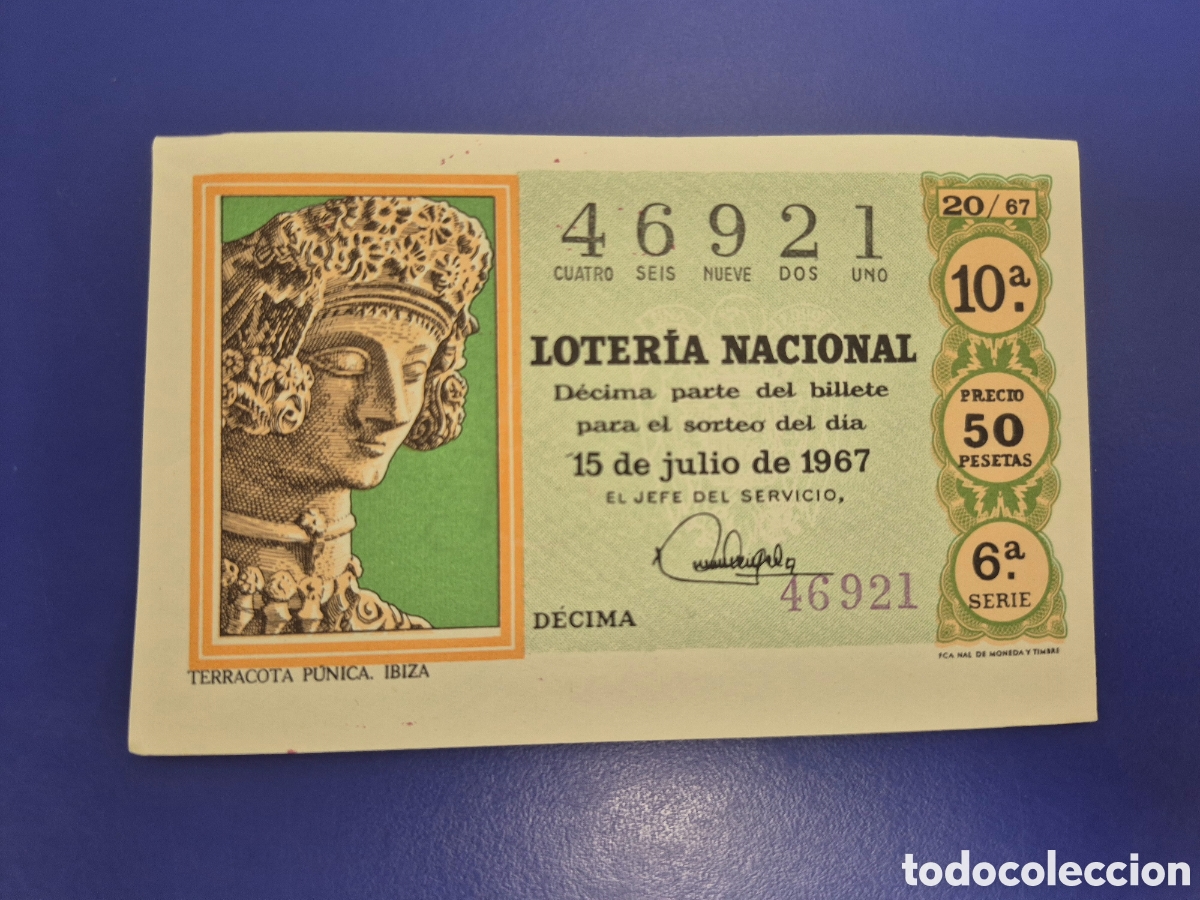 Loter&iacute;a nacional: LOTERIA NACIONAL SORTEO 20 DE 1967 SERIE 6